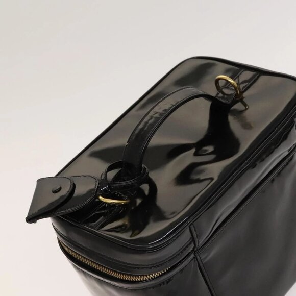 CHANEL Vanity Hand Bag Enamel 2way Black Gold CC Auth 130982 - Picture 7 of 16